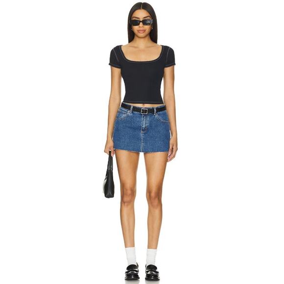 Free People X Intimately FP End Game Pointelle Baby Tee Black Women's Size Large - Picture 3 of 15